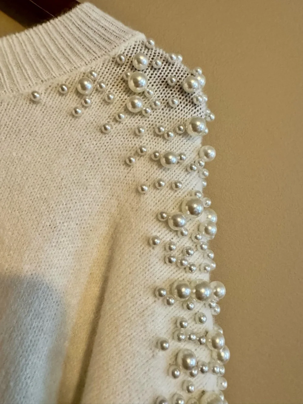 Pink Lily Ivory Pearl-Embellished Crewneck Sweater - Picture 3 of 4